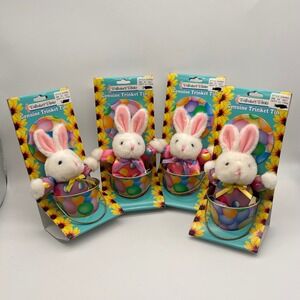 Set of 4 Vintage Dan Dee Easter Bunny Trinket Tins‎ Kitschy Basket Party Favor